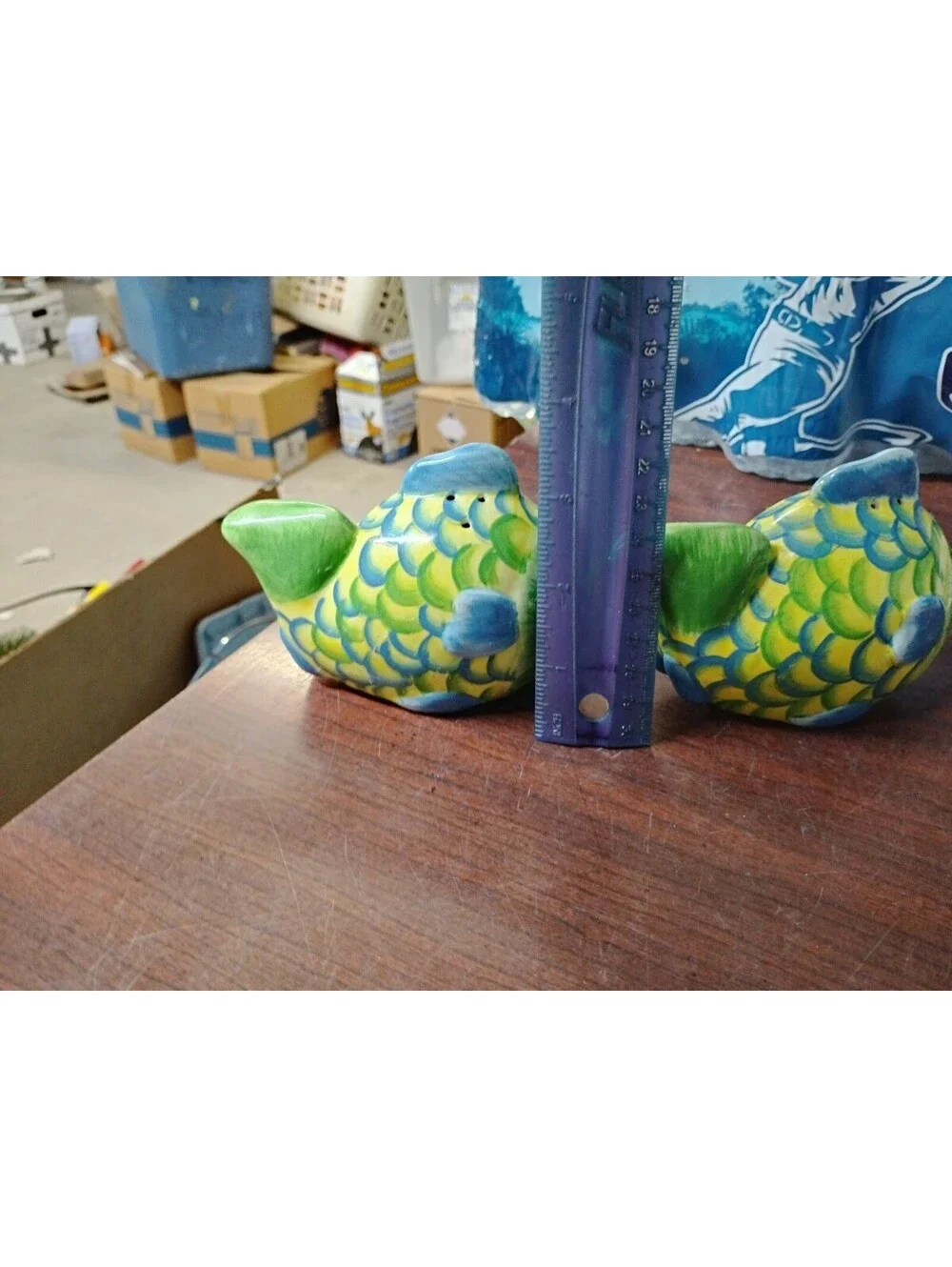 Nautical Beach Cottage Anthropomorphic Ceramic Fish Face Salt & Pepper Shakers